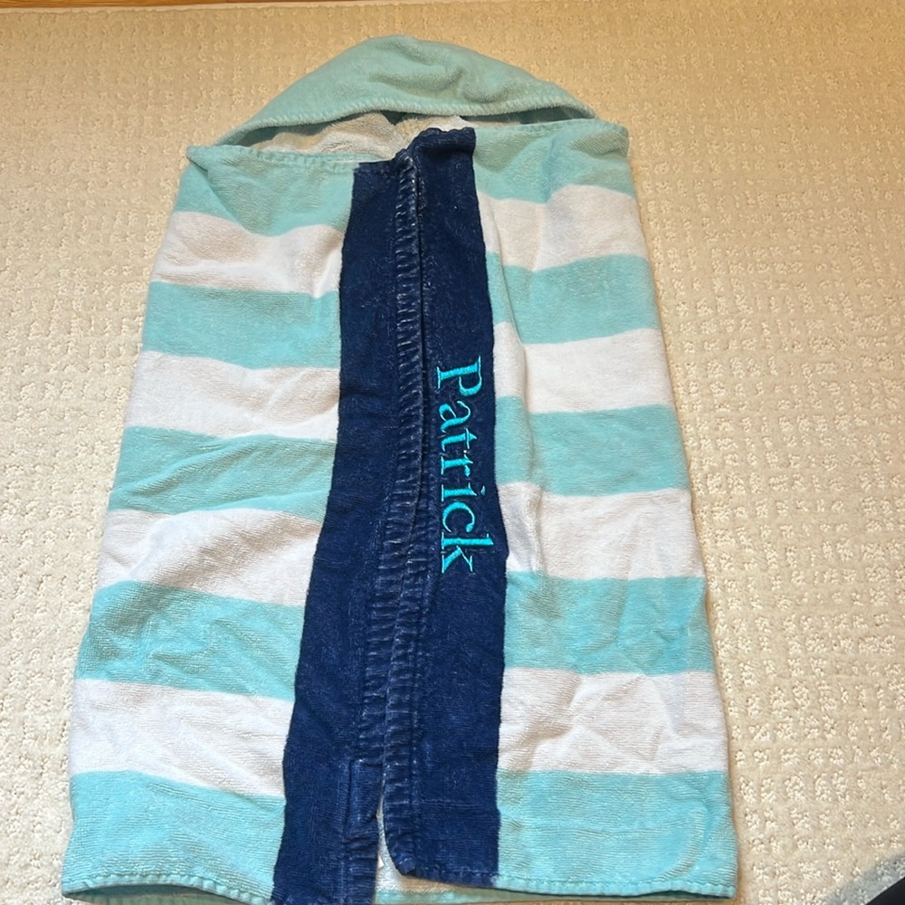 Pottery barn kids baby whale striped hooded towel “Patrick”